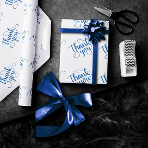 Papel De Regalo Guión azul simple   Cerulean Flourish Shower