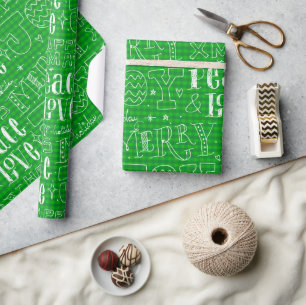 Papel De Regalo Guión caprichoso verde Feliz Navidad