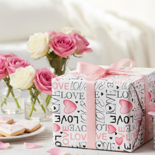 Papel De Regalo Guión de amor de acuarela y corazones rosados de S