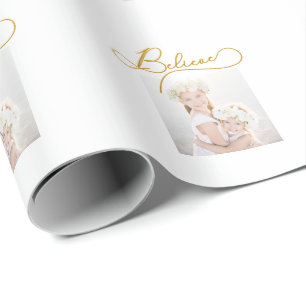 Papel De Regalo Guión de creencia de color dorado con Navidades de