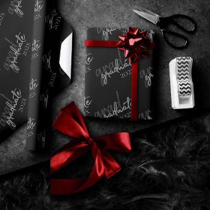 Papel De Regalo Guión de graduación plateado   Faux Metallic de mo