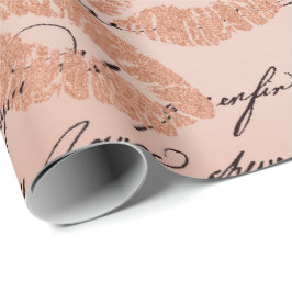 Papel De Regalo Guión de la carta dorada de los labios de beso de 