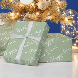 Papel De Regalo Guión de navidad de verde sabio moderno