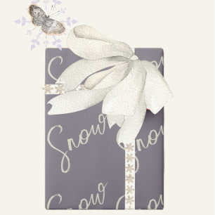 Papel De Regalo Guión de nieve gris púrpura oscuro, crema crema el
