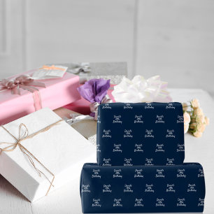 Papel De Regalo Guión de nombre blanco azul marino