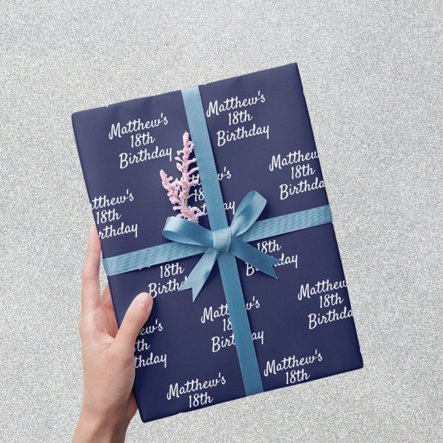 Papel De Regalo Guión de nombre blanco azul marino de cumpleaños m (Subido por el creador)