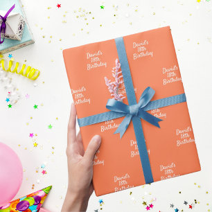 Papel De Regalo Guión de nombre de naranja coral