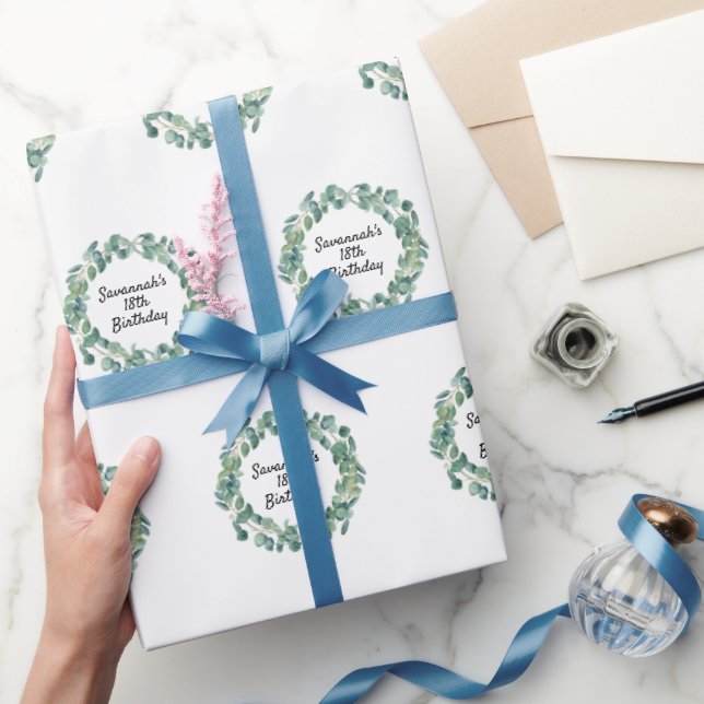 Papel De Regalo Guión de nombre de wreath de nacimiento eucalipto  (Regalar)