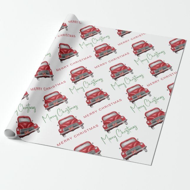 Papel De Regalo Guión del patrón de coche rojo de navidad (Desenrollado)