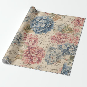 Papel De Regalo Guion efímero de hortensia azul y rosa antiguo