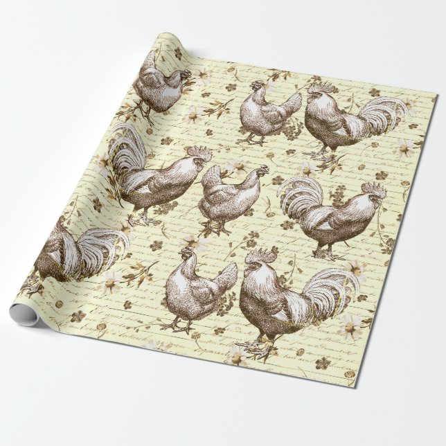Papel De Regalo Guión francés de la vieja cosecha Beige Rooster He (Desenrollado)