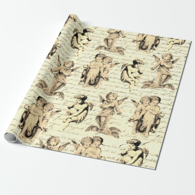 Papel De Regalo Guión francés de los clásicos cupido beige de époc (Desenrollado)
