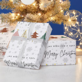 Papel De Regalo Guión moderno adorables árboles de patrones y copo