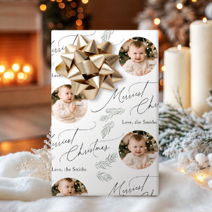 Papel De Regalo Guión moderno Merriest Christmas Familia 2 foto