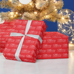 Papel De Regalo Guión navideño clásico rojo y blanco