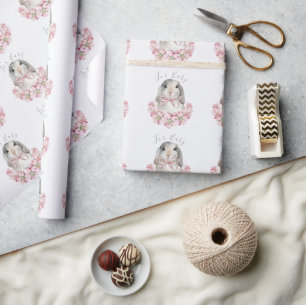 Papel De Regalo Guión para bebé con floral rosa conejo conejo cone