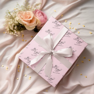 Papel De Regalo Guión personalizado de Sr y Sra en rosa