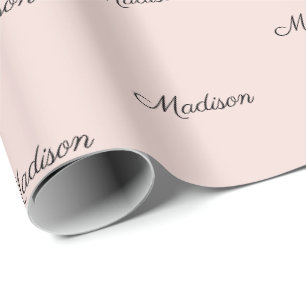 Papel De Regalo Guión personalizado Nombre Texto moda negra rosa