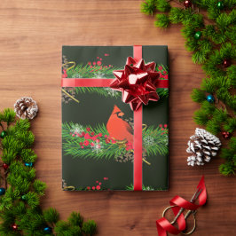 Papel De Regalo Guirnalda de Navidad con pájaros cardenales Brilla