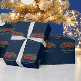 Papel De Regalo Guirnalda de Navidad con un lazo rojo y adornos