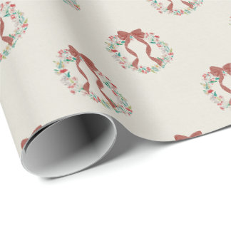 Papel De Regalo Guirnalda de Navidad Vintage en Lino en Acuarela (
