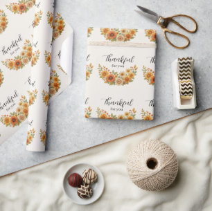 Papel De Regalo Guirnalda de Otoño - Acción de Gracias Floral de C