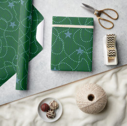Papel De Regalo Guirnalda de perla de estrella azul verde bosque p