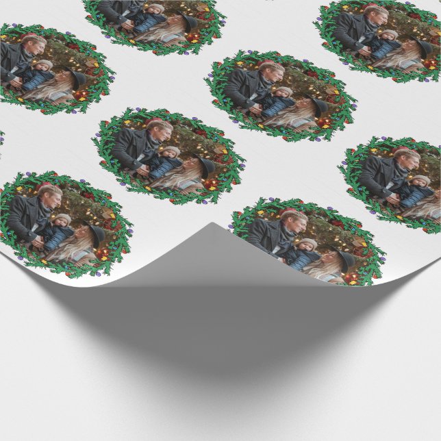 Papel De Regalo Guirnalda del navidad con la foto personalizada (Esquina)