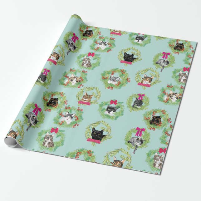Papel De Regalo Guirnaldas del gato del día de fiesta (Desenrollado)