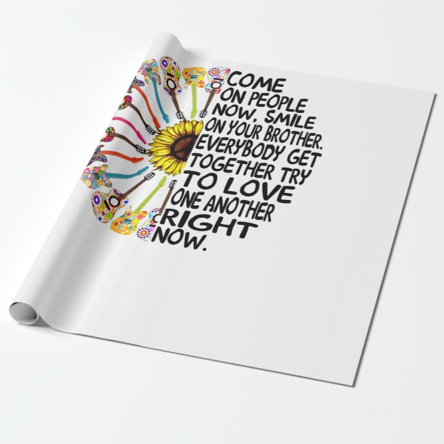 Papel De Regalo Guitar Lover | Regalo de guitarra floral acústica (Desenrollado)