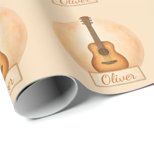 Papel De Regalo Guitarra Acústica con Nombre Personalizado para Am