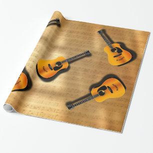 Papel De Regalo Guitarra acústica del vintage con nombre del