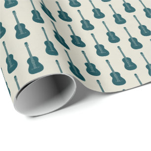 Papel De Regalo Guitarra acústica grungy lunares azul crema