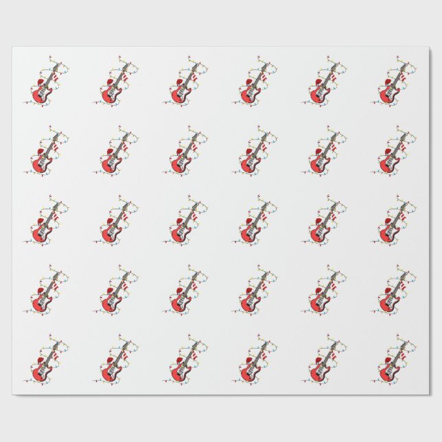Papel De Regalo Guitarra eléctrica Santa Claus Navidades de música (Superficie plana)
