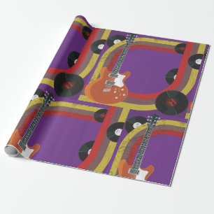 Papel De Regalo Guitarra Eléctrica y Discos de Vinilo Música Vinta