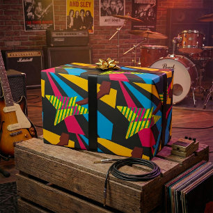 Papel De Regalo Guitarra Vibrante con Rayas Geométricas