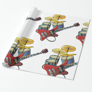 Papel De Regalo Guitarra Y Tambores Eléctricos