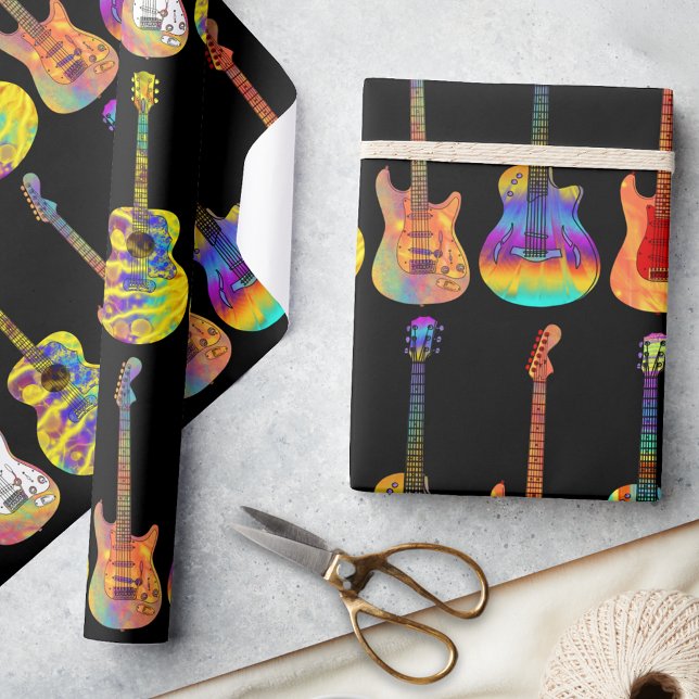 Papel De Regalo Guitarras Coloridas (Colorful funky guitar pattern wrapping paper for guitarists musicians songwriters and music perform)