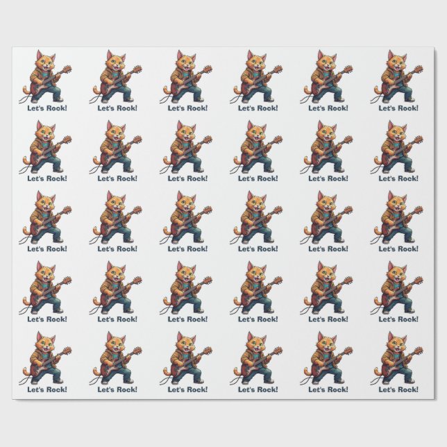 Papel De Regalo Guitarrista gato naranja (Superficie plana)
