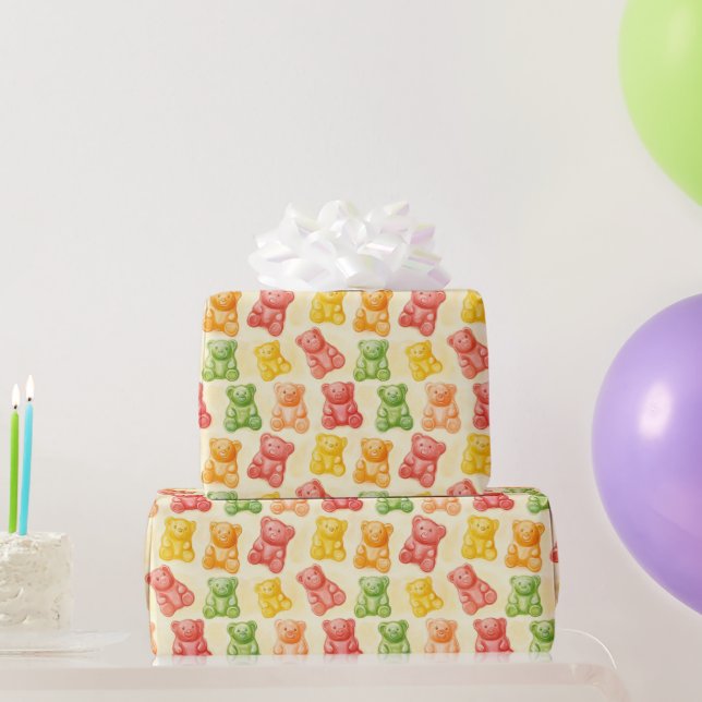 Papel De Regalo Gummy Bears Mint Pink Yellow Fruit Birthday (Regalos de fiesta)