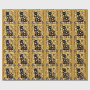 Papel De Regalo Gustav Klimt Style Black Cat Art