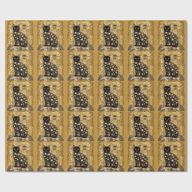 Papel De Regalo Gustav Klimt Style Black Cat Art (Superficie plana)