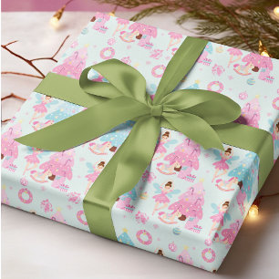 Papel De Regalo Hada Bailarina de Árbol de Navidad Rosa Azul
