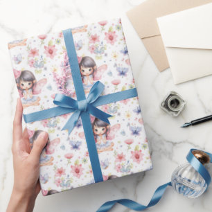 Papel De Regalo Hada dulce en Gorra de cumpleaños, flores y maripo