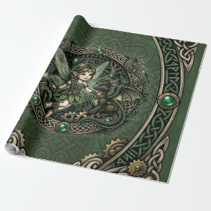 Papel De Regalo Hada Esmeralda Celta y Dragón – Fantasía Encantada