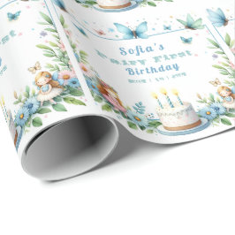 Papel De Regalo Hada Mariposa Pastel Azul - Primer Cumpleaños