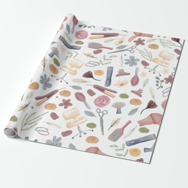 Papel De Regalo Hair Stylist | Patrón | Acuarela (Desenrollado)