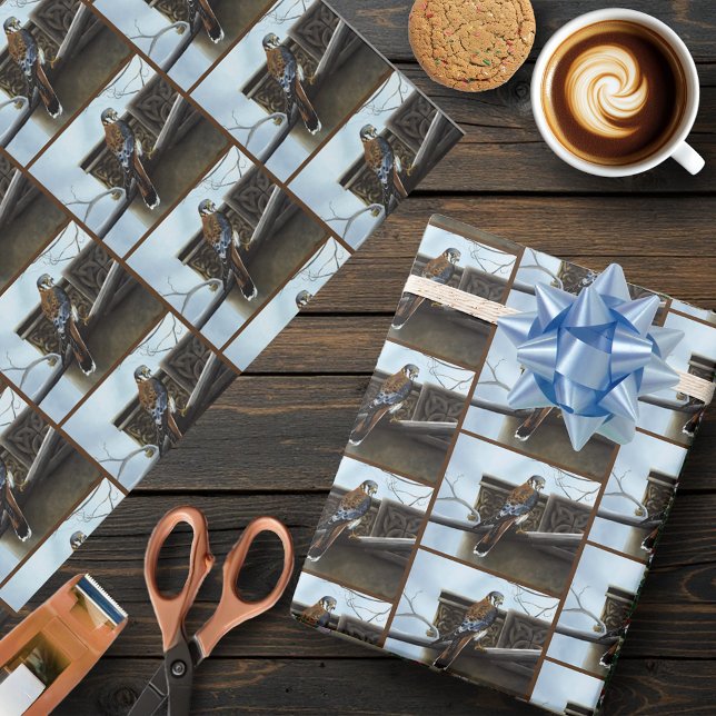 Papel De Regalo Halcón cernícalo americano Nudo celta Fauna y flor (Subido por el creador)