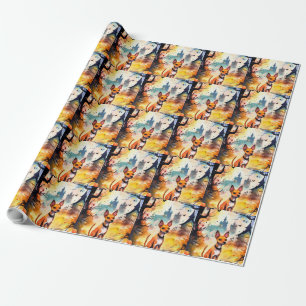 Papel De Regalo Halloween Basenji con calabazas temerosas