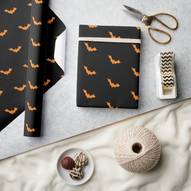 Papel De Regalo Halloween Bats Naranja sobre negro (Artesanía)